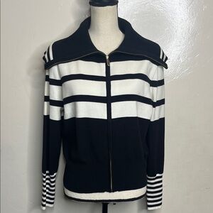 MARC New York Andrew MARC zipper cardigan black-and-white stripes